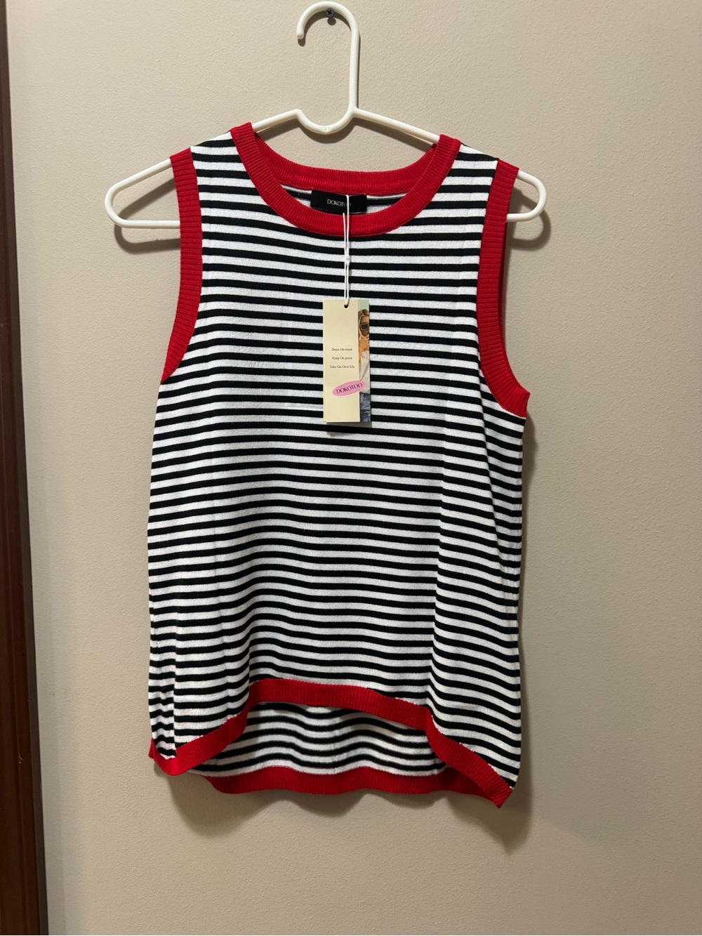 Striped Knit Tank with Red Trim - Women